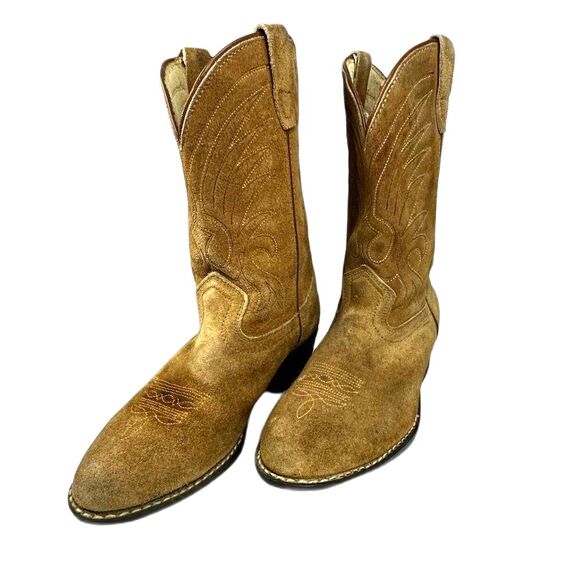 Tan Suede Leather Western Boots - Unisex Youth 2 - Picture 1 of 7